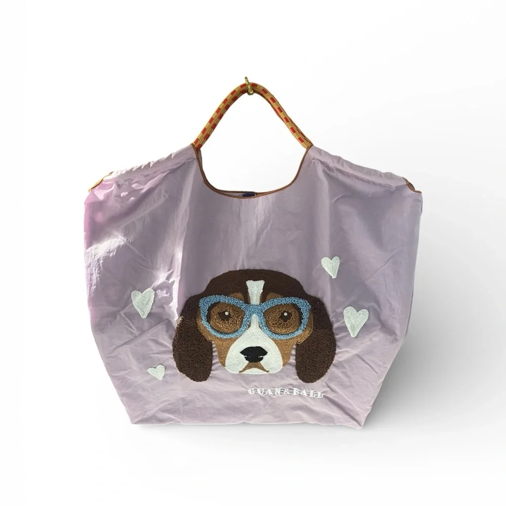 Lavender tote GUAN & BALL , nylon hound with sunglasses ladies girls bag